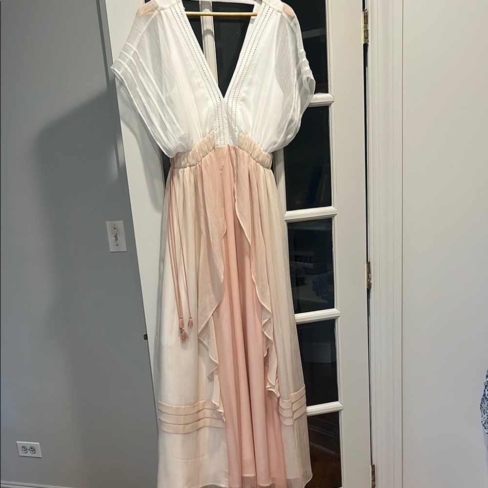 Adelyn Rae White and Pink Ruffled Tiered Sundress